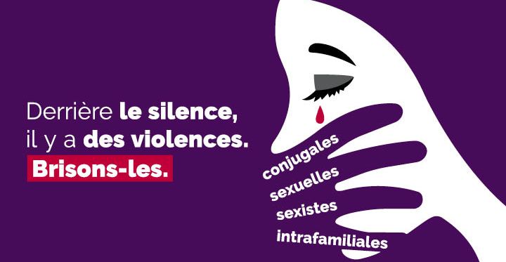 une femme, une main devant la bouche. Derrière le silence il y a les violences brisons-les
