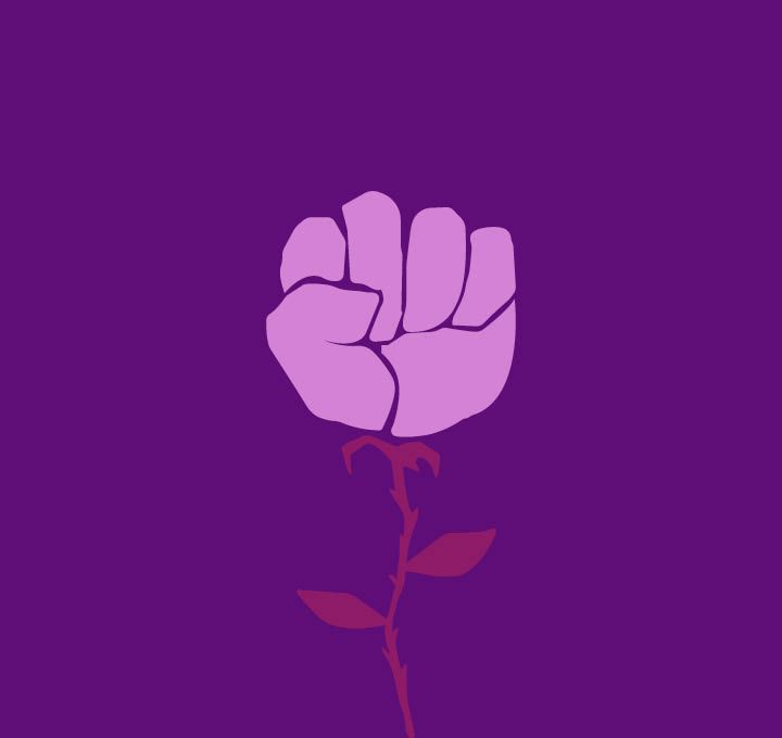 Sur un fond violet, un point en forme de rose